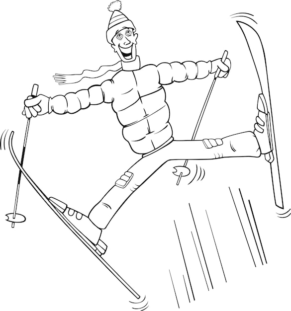 Homme Sauter Sur La Page De Coloriage De Ski