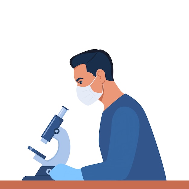 L'homme Scientifique Regarde à Travers Un Microscope Spécialiste De Laboratoire De Chimie Travaillant Sur La Recherche