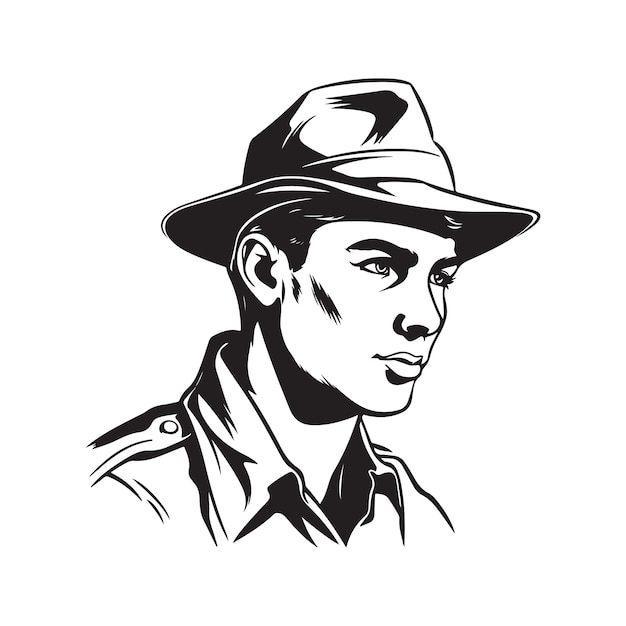 Homme scout vintage logo ligne art concept noir et blanc couleur illustration dessinée à la main