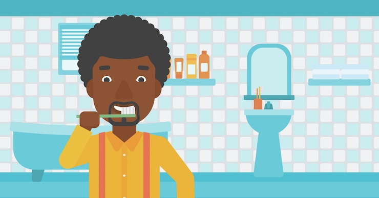 Vecteur homme se brosser les dents.