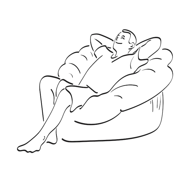 Homme Se Détendant Sur Sa Chaise à La Maison Illustration Vectorielle Dessinée à La Main Isolée Sur Fond Blanc