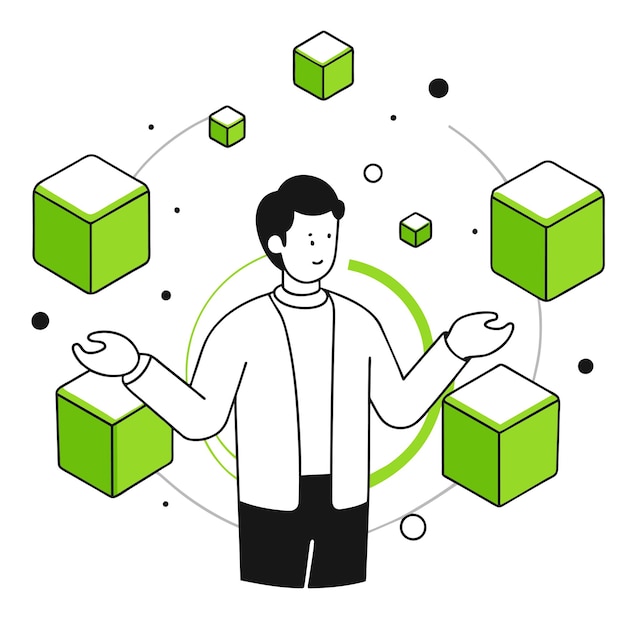 un homme se tient devant des cubes qui disent citations citations