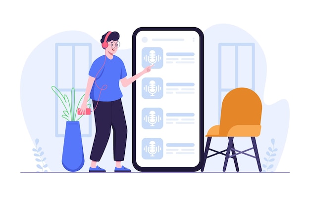 Vecteur un homme sélectionne un épisode audio de podcast