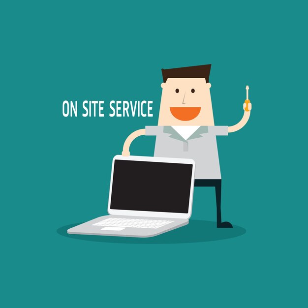 Homme De Service Sur L'ordinateur De Service Du Site