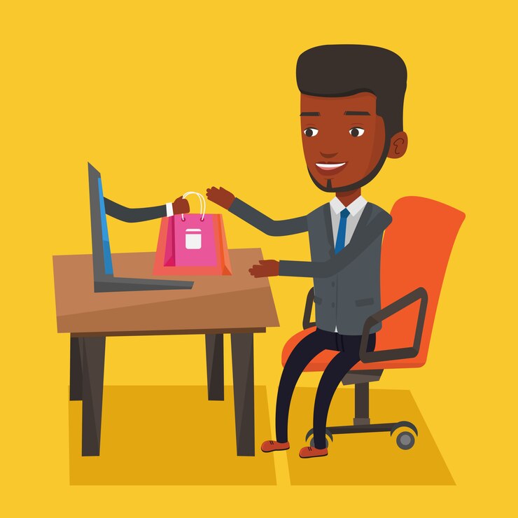 Vecteur homme shopping illustration vectorielle en ligne.