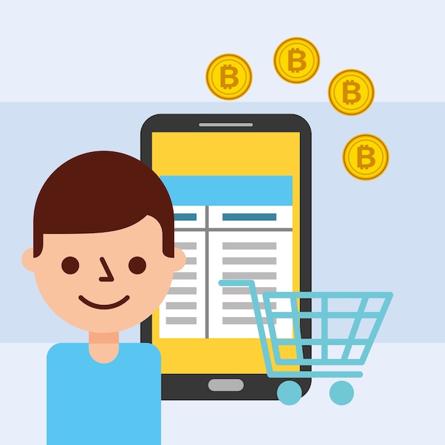 homme et smartphone achats en ligne bitcoin