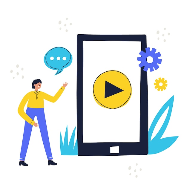 Homme avec le smartphone illustration vectorielle dessinés à la main Concept d'entreprise
