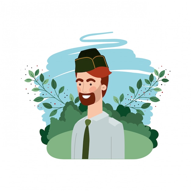 Homme soldat de guerre avec paysage