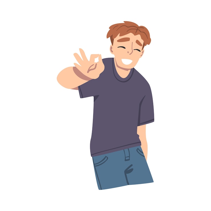 Vecteur homme souriant montrant un geste ok comme une illustration vectorielle de signe d'approbation ou d'accord