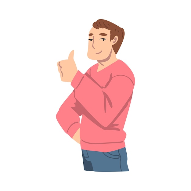 Homme souriant montrant le pouce en l'air comme une illustration vectorielle de signe d'approbation ou d'accord