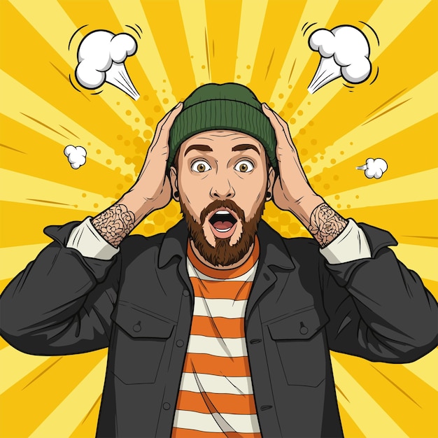 Un homme surpris Une illustration d'art pop Une expression choquée