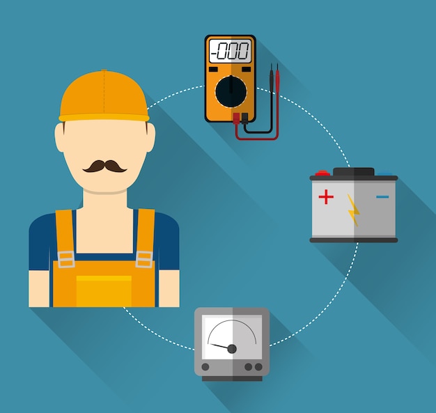 Homme de technicien électrique, illustration vectorielle
