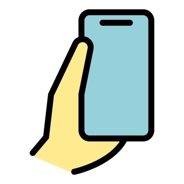 Homme téléphone icône contour vecteur Smartphone mobile main cellule couleur plate