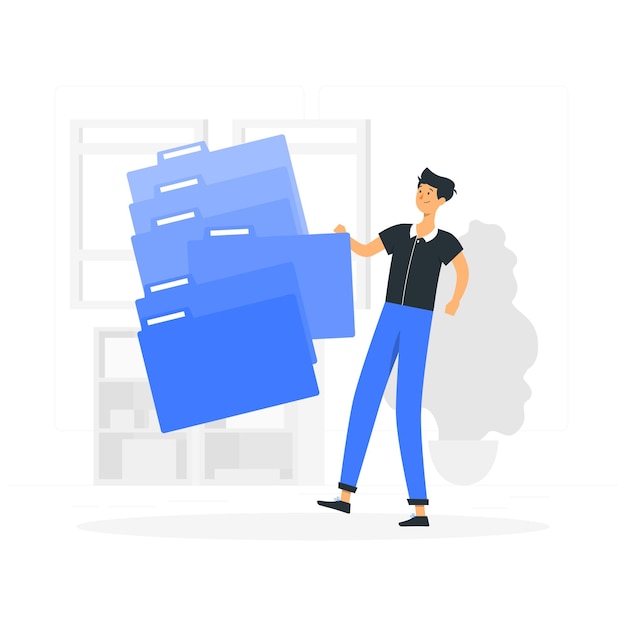 Un homme tenant une pile de fichiers bleus