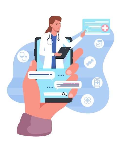 Homme tenant un smartphone et sélectionnant un spécialiste en ligne Consultation médicale en ligne