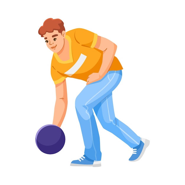 Un homme en tenue décontractée jouant au bowling isolé sur une illustration vectorielle blanche