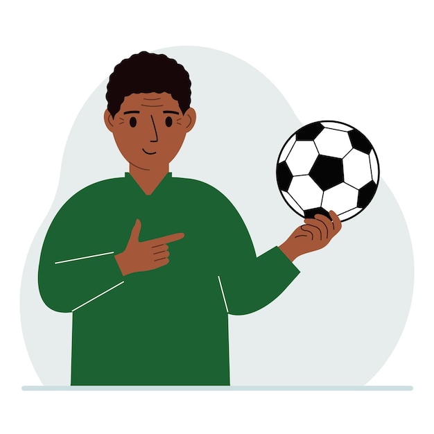 Vecteur un homme tient un ballon de football dans sa main le concept d'un fan ou d'un entraîneur de joueur