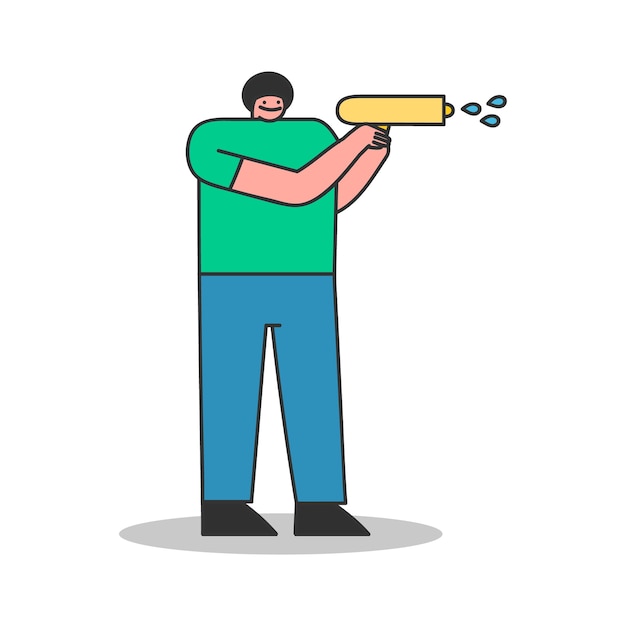 Homme Tirant Du Pistolet à Eau. Personnage Masculin De Dessin Animé Avec Pistolet à Eau Isolé