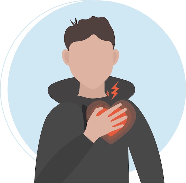 Vecteur un homme touchant sa poitrine et ayant une crise cardiaque et des douleurs dans sa poitrine illustration vectorielle