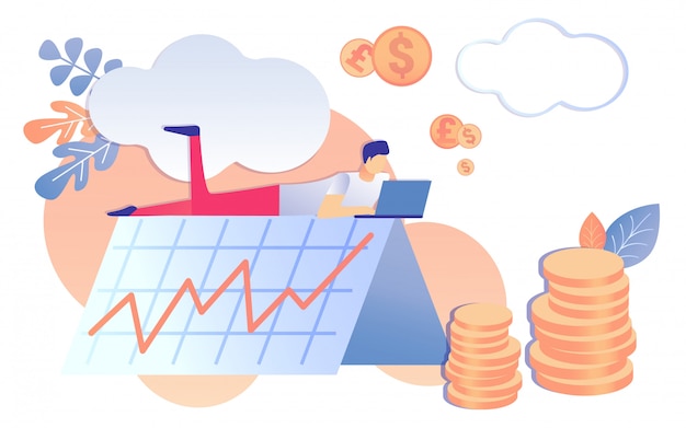 Homme travail sur croissance graphique de revenu financier portable