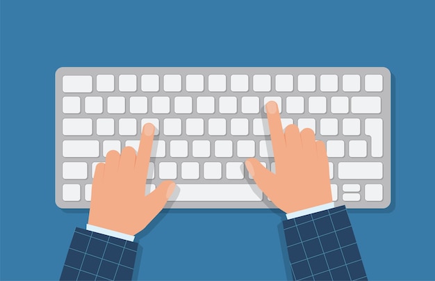 Homme travaillant sur l'ordinateur Mains sur le clavier et la souris Programmeur blogueur indépendant concepteur employé de bureau Modèle de conception Illustration vectorielle style plat