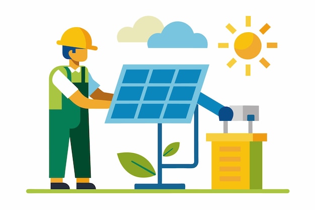 un homme travaille sur un panneau solaire