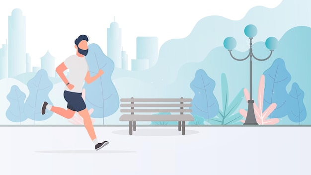 L'homme traverse le parc dans l'illustration du matin