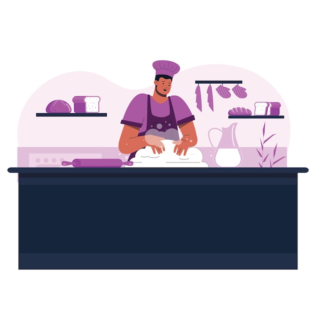 un homme en uniforme de chef cuisine dans une cuisine