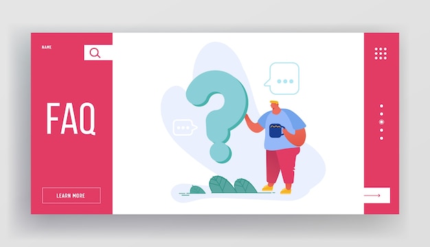 Homme utilisant la page de destination du site Web du service FAQ