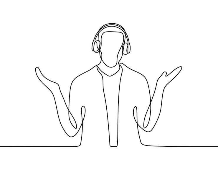 Vecteur l'homme utilise un casque et profite d'un dessin continu sur une seule ligne