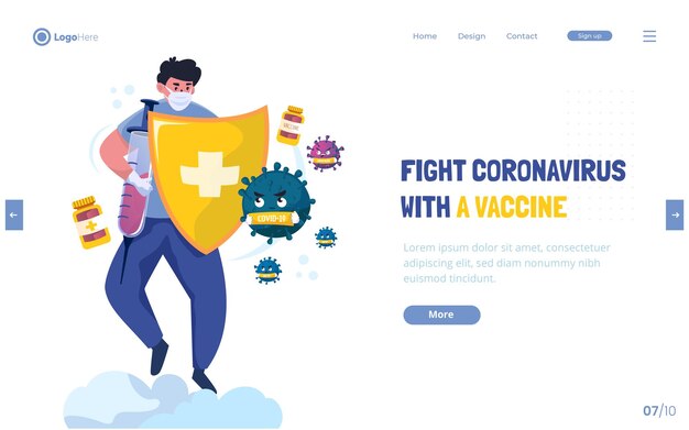 Un Homme Avec Un Vaccin Contre Le Coronavirus Sur Un Concept De Design Plat