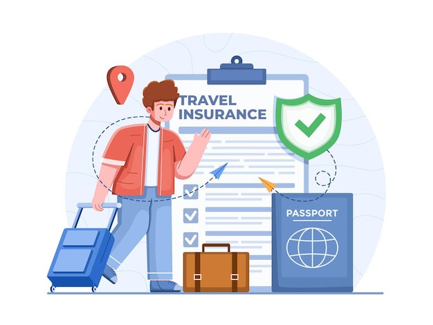 Un homme avec une valise et un passeport assurance voyage assurance voyage assurance voyage