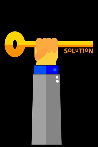 Homme de vecteur simple tenant une illustration clé pour trouver la solution