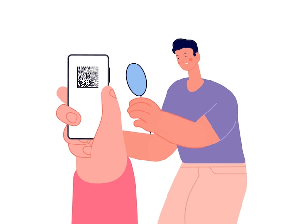 L'homme Vérifie Le Code Qr Sur L'écran Du Smartphone Identification Personnelle Informations Sur Les Soins De Santé Et La Vaccination Concept De Vecteur De Code-barres Numérique De Style De Vie Moderne