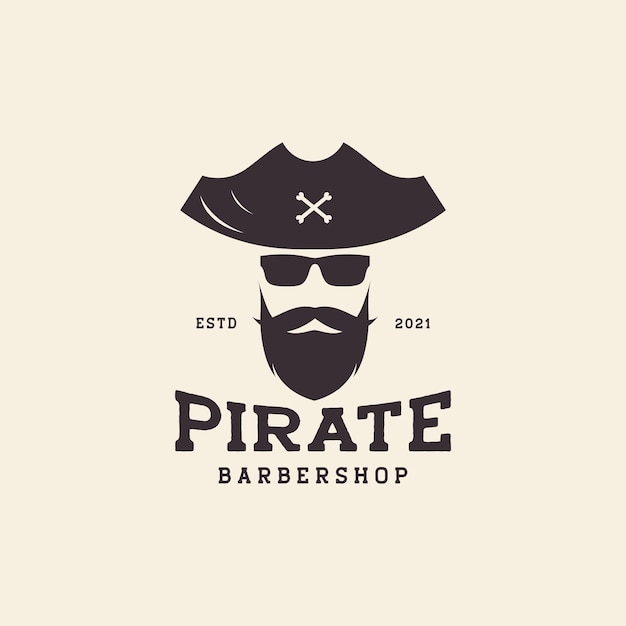 Homme Vintage Avec Barbe Et Lunettes De Soleil Pirate Logo Design Vecteur Graphique Symbole Icône Illustration