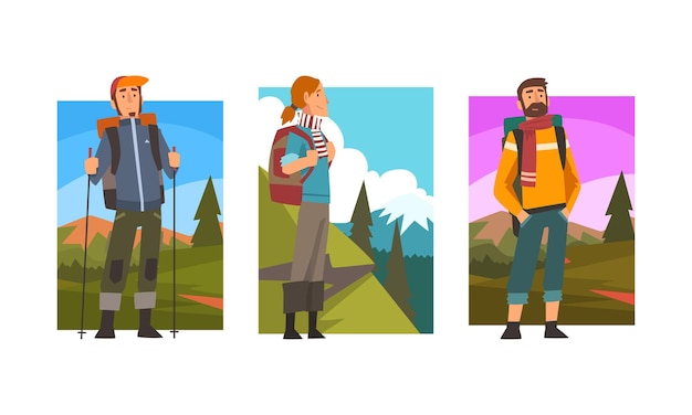 Homme voyageur ou explorateur avec sac à dos debout et regardant vers l'avant