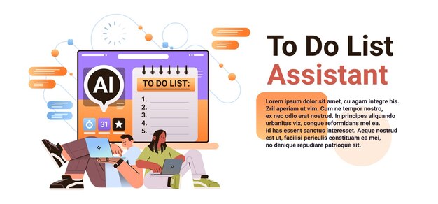 Les hommes d'affaires remplissent la liste de tâches dans l'application informatique avec un assistant personnel multitâche ai pour le gestionnaire