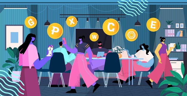 Hommes d'affaires utilisant l'application d'extraction de crypto-monnaie application de transfert d'argent virtuel transaction bancaire monnaie numérique