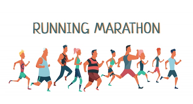 Hommes Et Femmes Exécutant Une Course De Marathon. Groupe De Personnes Vêtues De Vêtements De Sport