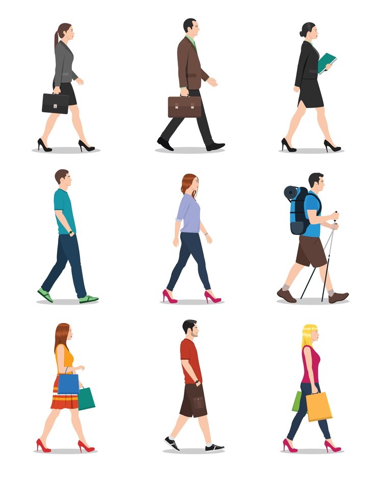 Vecteur hommes et femmes marchant