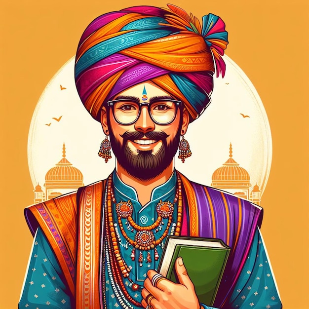 Des Hommes Indiens En Vêtements Traditionnels Illustration Vectorielle