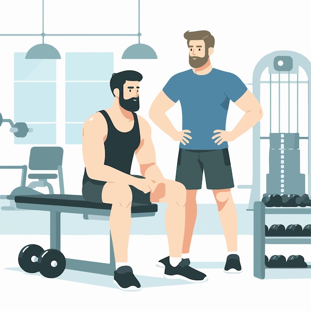 Vecteur les hommes sont au gymnase avec un style de design plat