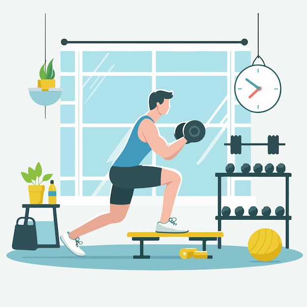 Les hommes sont au gymnase avec un style de design plat
