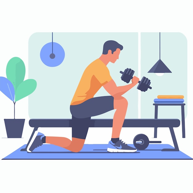 Les hommes sont au gymnase avec un style de design plat
