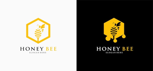 Vecteur honey bee logo vector logo concept logo en nid d'abeille miel pur miel naturel