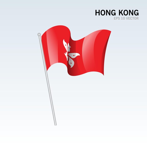 Hong Kong, Agitant Le Drapeau Isolé Sur Gris