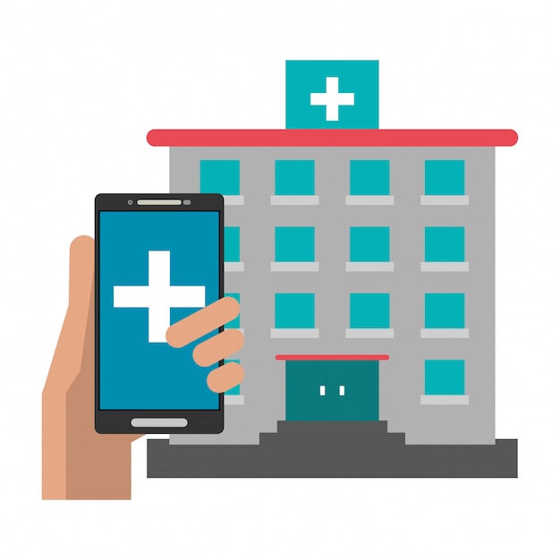 Hôpital Et Main Avec Application Smartphone