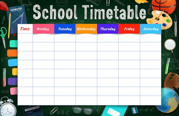 Horaire Scolaire Avec Papeterie Et Tableau