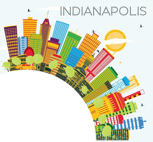 Horizon D'indianapolis Avec Des Bâtiments De Couleur, Un Ciel Bleu Et Un Espace De Copie. Illustration Vectorielle. Concept De Voyage D'affaires Et De Tourisme Avec Des Bâtiments Modernes.