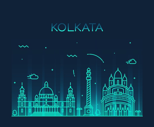 Horizon de Kolkata, silhouette détaillée. Illustration vectorielle tendance